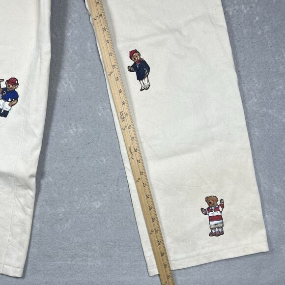 VTG IMPRSSVE Jeans Women’s Size 26 Beige CUSTOM Polo Bear Patches Straight Fit - Picture 5 of 12